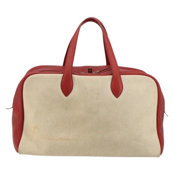 Hermes Handbags - Hermes Coated Canvas Victoria 43 Handbag Beige